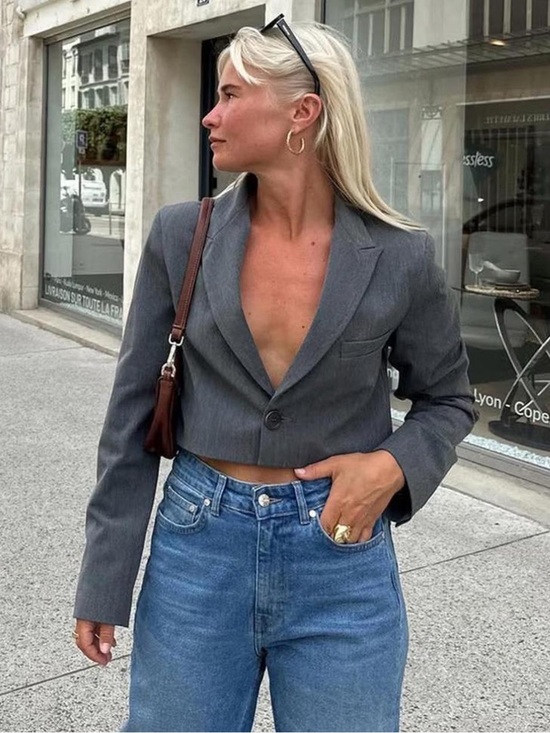 Djerf Avenue Jackets & Blazers - Djerf Avenue Cropped It Blazer Jacket Grey